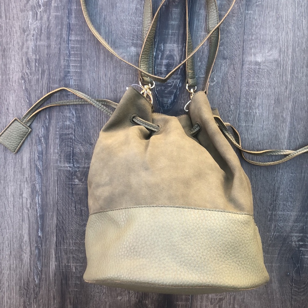 JustFab Olive Green Drawstring Shoulder Bag